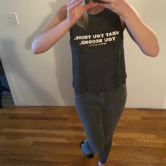 Spiritual Gangster what you think you become cropped graphic print muscle tank S - Picture 8 of 8